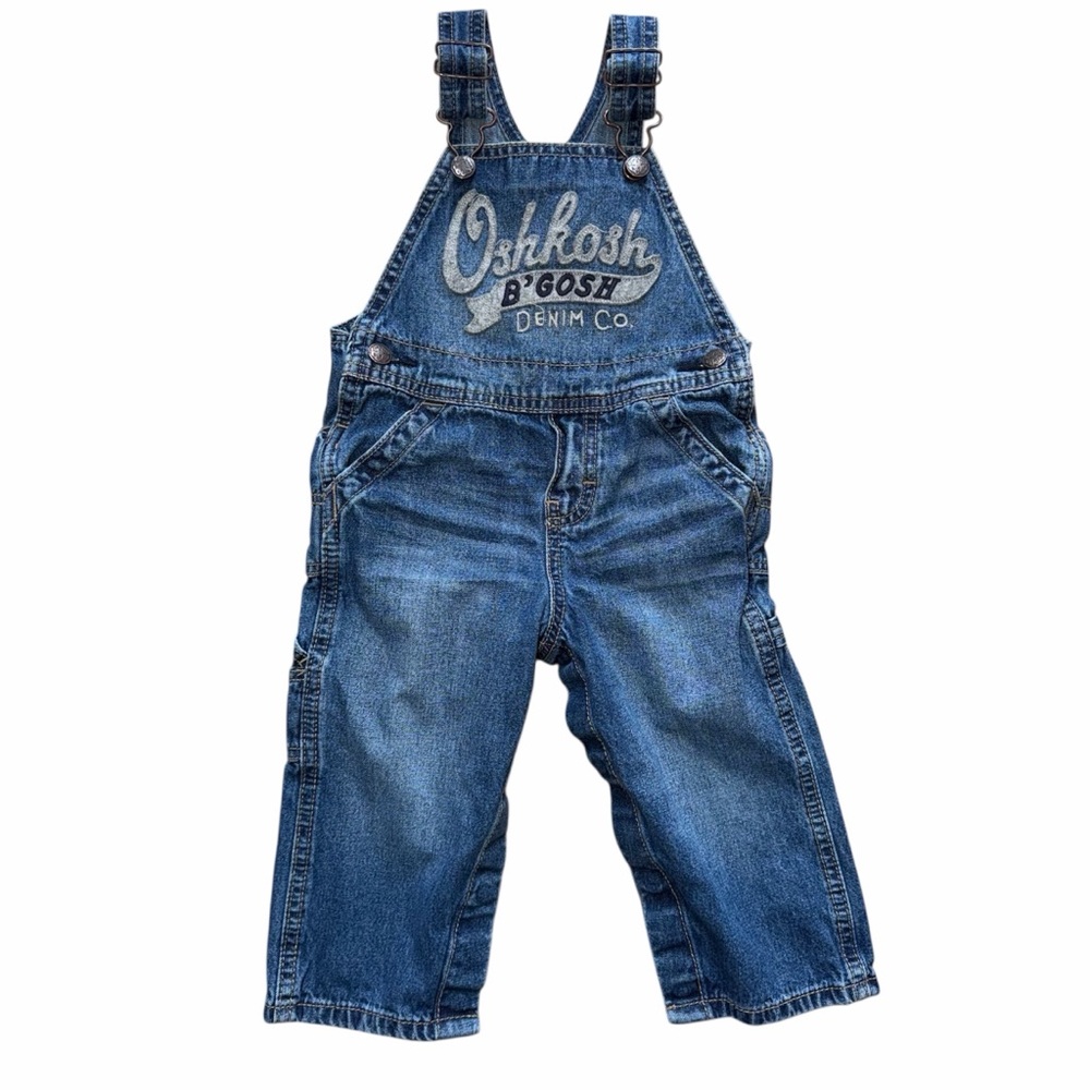 Oshkosh B'Gosh Denim Overalls Infant Toddler Size 18 Months Blue Jean Snap Legs